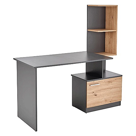 Birou cu spatii depozitare HM Miso, blat PAL, cu rafturi, organizator, design modern, antracit/stejar artizanal [4]