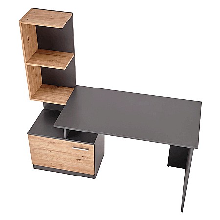 Birou cu spatii depozitare HM Miso, blat PAL, cu rafturi, organizator, design modern, antracit/stejar artizanal [10]