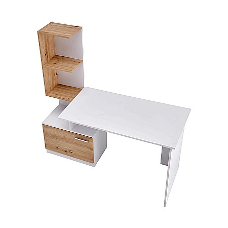 Birou cu spatii depozitare HM Miso, blat PAL, cu rafturi, organizator, design modern, alb/stejar artizanal [5]
