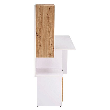 Birou cu spatii depozitare HM Miso, blat PAL, cu rafturi, organizator, design modern, alb/stejar artizanal [9]