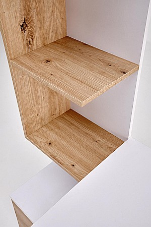 Birou cu spatii depozitare HM Miso, blat PAL, cu rafturi, organizator, design modern, alb/stejar artizanal [8]