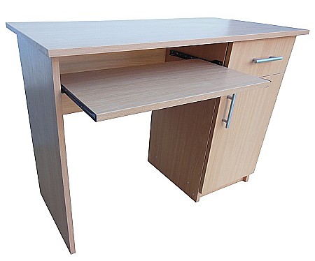 Birou cu spatiu depozitare pentru scolari, Pal Melaminat, sertar, 2 rafturi, polita glisanta tastatura, 100x52x76 cm, fag [2]