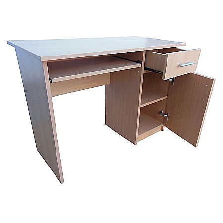 Birou cu spatiu depozitare pentru scolari, Pal Melaminat, sertar, 2 rafturi, polita glisanta tastatura, 100x52x76 cm, fag [1]