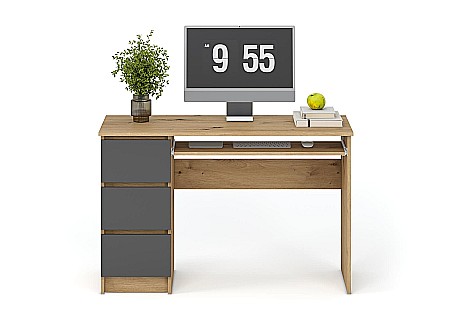 Birou cu suport glisant tastatura HM Cino, blat PAL, sertare, organizare office, design modern, stejar artizanal/antracit [6]
