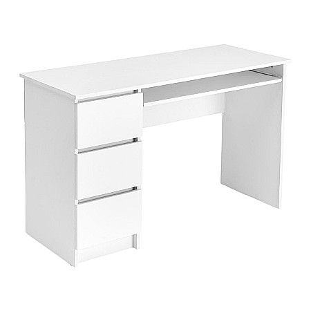 Birou cu suport glisant tastatura HM Cino, blat PAL, sertare, organizare office, design modern, alb [2]