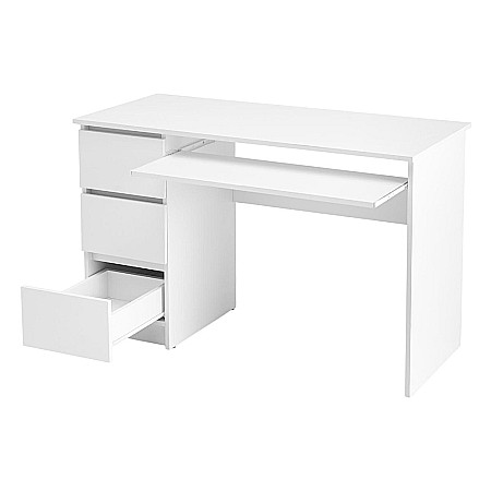Birou cu suport glisant tastatura HM Cino, blat PAL, sertare, organizare office, design modern, alb [3]