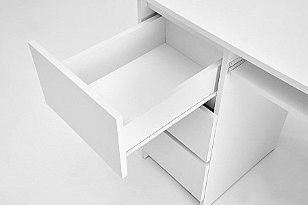 Birou cu suport glisant tastatura HM Cino, blat PAL, sertare, organizare office, design modern, alb [7]