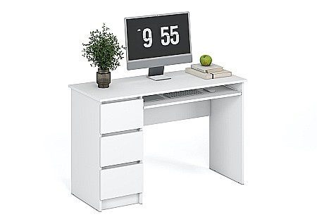 Birou cu suport glisant tastatura HM Cino, blat PAL, sertare, organizare office, design modern, alb [6]