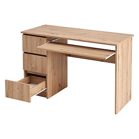 Birou cu suport glisant tastatura HM Cino, blat PAL, sertare, organizare office, design modern, stejar artizanal [2]