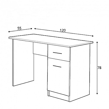 Birou cu usa si sertar HM Elmo, Pal melaminat, 120x55x78 cm, stejar/antracit [1]