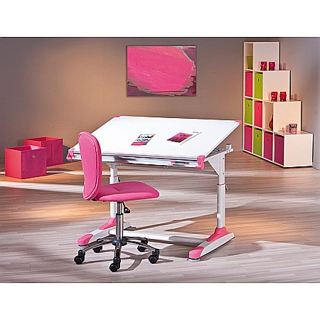 Back to School - Birou ergonomic pentru copii HM Collorido, inaltime reglabila, unghi inclinare ajustabil, cadru metalic, MDF, 100x66x69-84 cm, alb