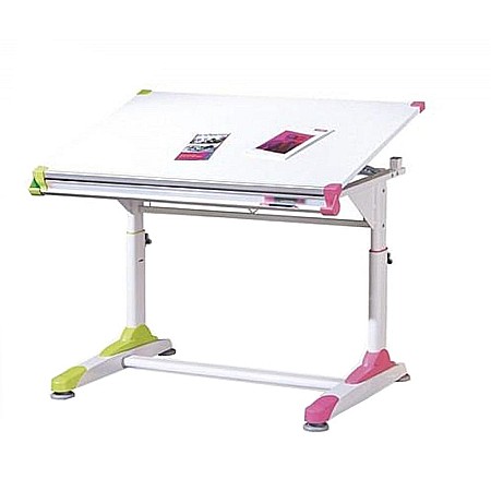 Birou ergonomic pentru copii HM Collorido, inaltime reglabila, unghi inclinare ajustabil, cadru metalic, MDF, 100x66x69-84 cm, alb [1]