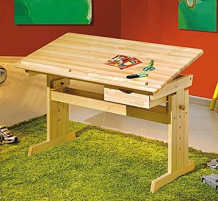 Scaune birou copii - Birou ergonomic pentru copii HM Julia, inaltime reglabila, unghi inclinare ajustabil, lemn, 109x55x63-93 cm, fag