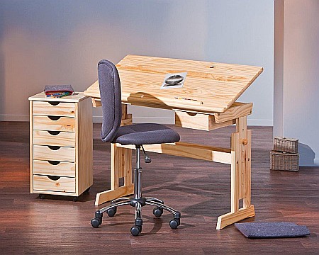 Birou ergonomic pentru copii HM Julia, inaltime reglabila, unghi inclinare ajustabil, lemn, 109x55x63-93 cm, fag [2]