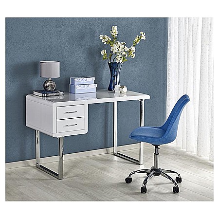 Birou HM B30, MDF lucios, cadru metalic cromat, 2 sertare, 120x55x76 cm, alb [3]