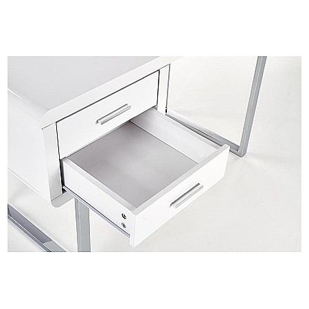 Birou HM B30, MDF lucios, cadru metalic cromat, 2 sertare, 120x55x76 cm, alb [4]