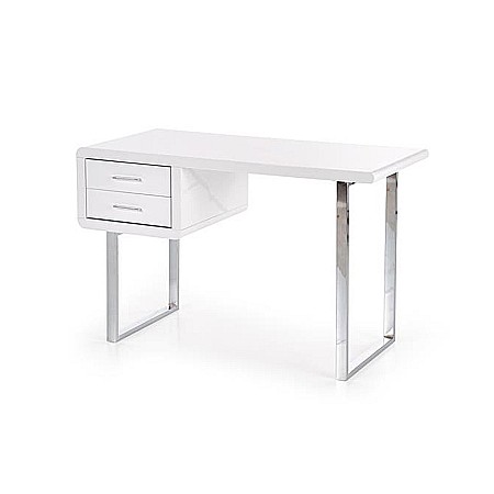 Birouri - Birou HM B30, MDF lucios, cadru metalic cromat, 2 sertare, 120x55x76 cm, alb