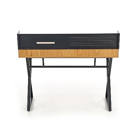 Birou HM B43, cadru metalic, MDF, spatiu depozitare, 110x51x90 cm, stejar/negru [2]
