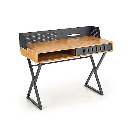 Birouri - Birou HM B43, cadru metalic, MDF, spatiu depozitare, 110x51x90 cm, stejar/negru