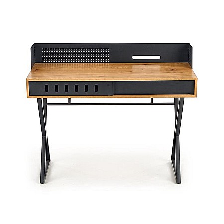 Birou HM B43, cadru metalic, MDF, spatiu depozitare, 110x51x90 cm, stejar/negru [5]