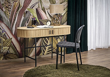 Produse - Birou HM B51, blat MDF, cu sertare, circular, design modern, natur/negru