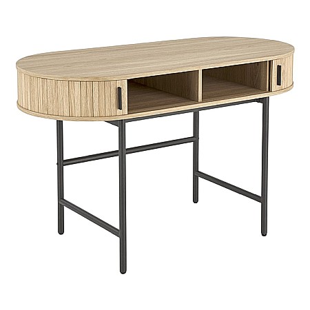 Birou HM B51, blat MDF, cu sertare, circular, design modern, natur/negru [1]