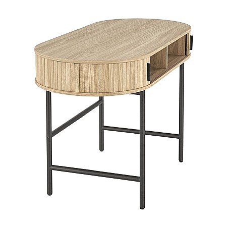 Birou HM B51, blat MDF, cu sertare, circular, design modern, natur/negru [2]