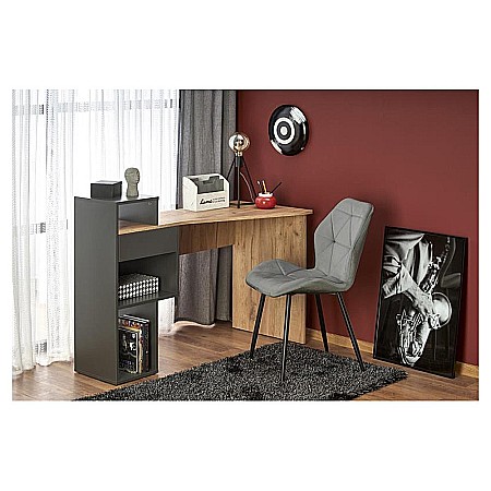 Birou HM Conti, rafturi, sertar, PAL melaminat, 122x57x90 cm, stejar/gri antracit [6]