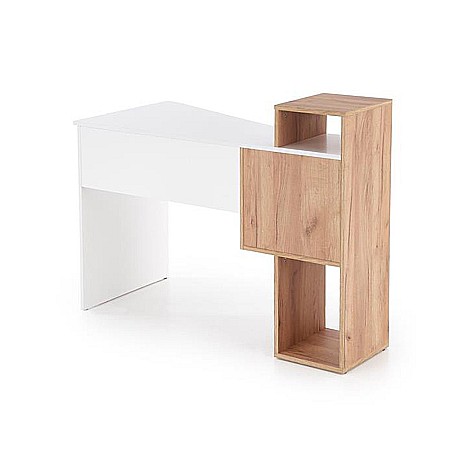 Birou HM Conti, rafturi, sertar, PAL melaminat, 122x57x90 cm, stejar auriu/alb [3]