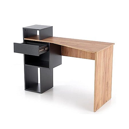 Birou HM Conti, rafturi, sertar, PAL melaminat, 122x57x90 cm, stejar/gri antracit