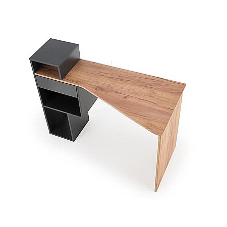 Birou HM Conti, rafturi, sertar, PAL melaminat, 122x57x90 cm, stejar/gri antracit [1]