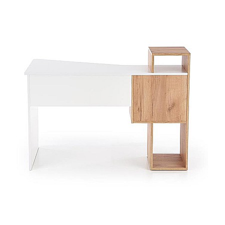 Birou HM Conti, rafturi, sertar, PAL melaminat, 122x57x90 cm, stejar auriu/alb [4]
