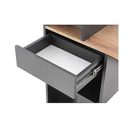 Birou HM Conti, rafturi, sertar, PAL melaminat, 122x57x90 cm, stejar/gri antracit [3]