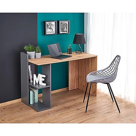 Birou HM Fino, 2 rafturi, PAL melaminat, 122x57x85 cm, stejar/gri antracit