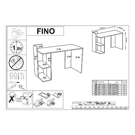 Birou HM Fino, 2 rafturi, PAL melaminat, 122x57x85 cm, stejar auriu/alb [1]