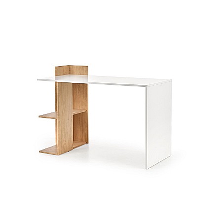 Birou HM Fino, 2 rafturi, PAL melaminat, 122x57x85 cm, stejar auriu/alb [4]