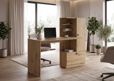 Birouri - Birou HM Hobas cu dulap multifunctional, 2 usi, polite, stejar artizanal