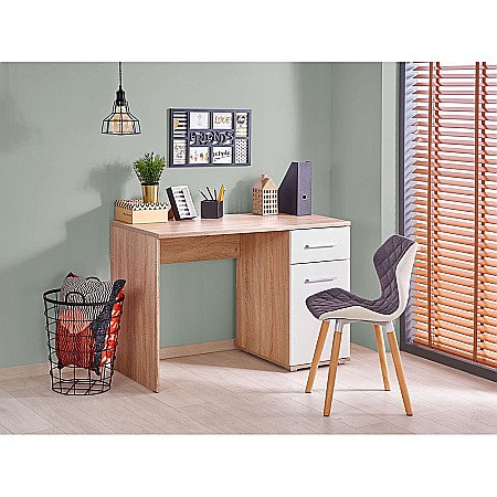 Birou HM Lima B1, cu usa si sertar, PAL melaminat lucios, 120x55x75 cm, stejar sonoma/alb