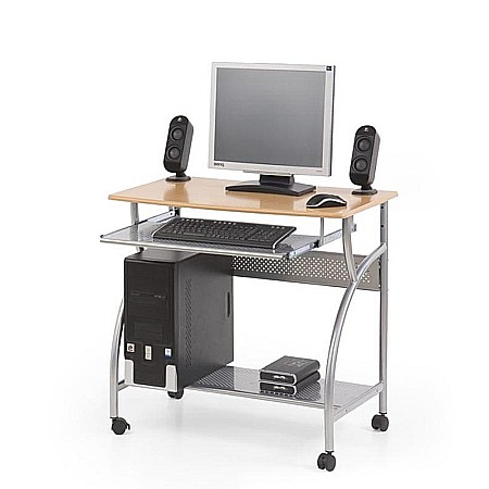 Birou metalic HM B6, blat MDF, polita glisanta tastatura, raft calculator, 80x50x76 cm, fag
