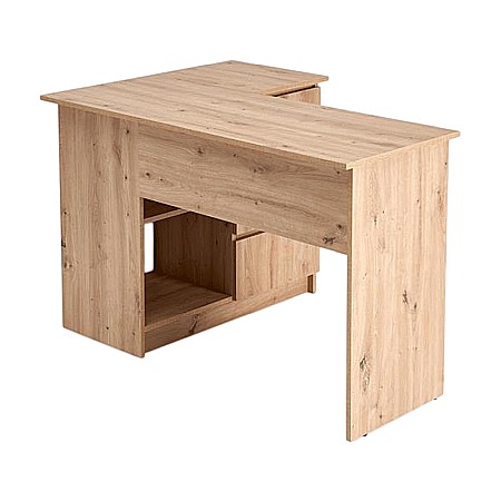 Birou pe colt HM Bega, blat PAL, 3 sertare, 2 rafturi, design modern, stejar artizanal [5]