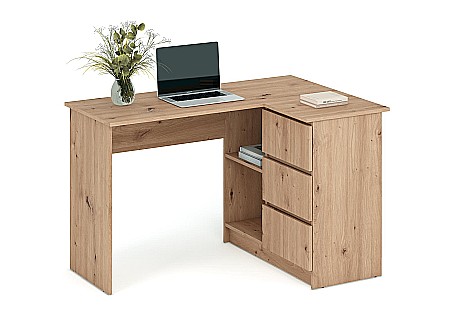 Birou pe colt HM Bega, blat PAL, 3 sertare, 2 rafturi, design modern, stejar artizanal [2]