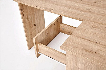 Birou pe colt HM Bega, blat PAL, 3 sertare, 2 rafturi, design modern, stejar artizanal [8]