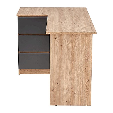 Birou pe colt HM Bega, blat PAL, 3 sertare, 2 rafturi, design modern, stejar artizanal/antracit [5]