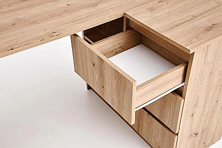 Birou pe colt HM Bega, blat PAL, 3 sertare, 2 rafturi, design modern, stejar artizanal [6]