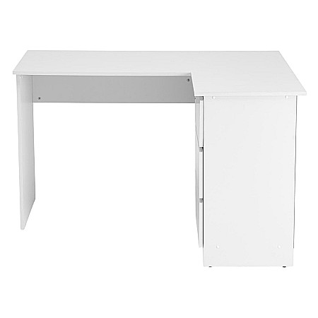 Birou pe colt HM Bega, blat PAL, 3 sertare, 2 rafturi, design modern, alb [4]