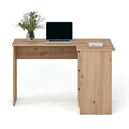 Birou pe colt HM Bega, blat PAL, 3 sertare, 2 rafturi, design modern, stejar artizanal [7]