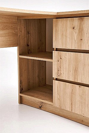 Birou pe colt HM Bega, blat PAL, 3 sertare, 2 rafturi, design modern, stejar artizanal [9]
