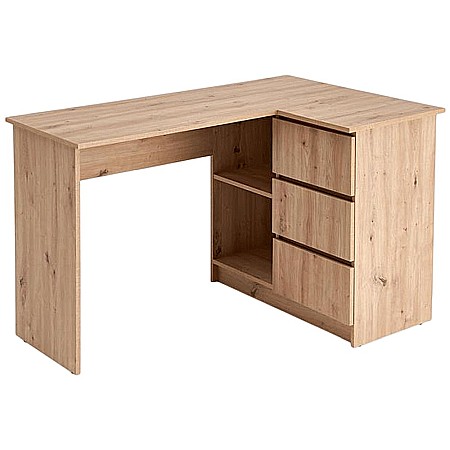 Birou pe colt HM Bega, blat PAL, 3 sertare, 2 rafturi, design modern, stejar artizanal [1]