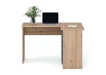 Birou pe colt HM Bega, blat PAL, 3 sertare, 2 rafturi, design modern, stejar artizanal/antracit [2]