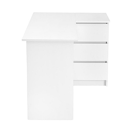 Birou pe colt HM Bega, blat PAL, 3 sertare, 2 rafturi, design modern, alb [3]